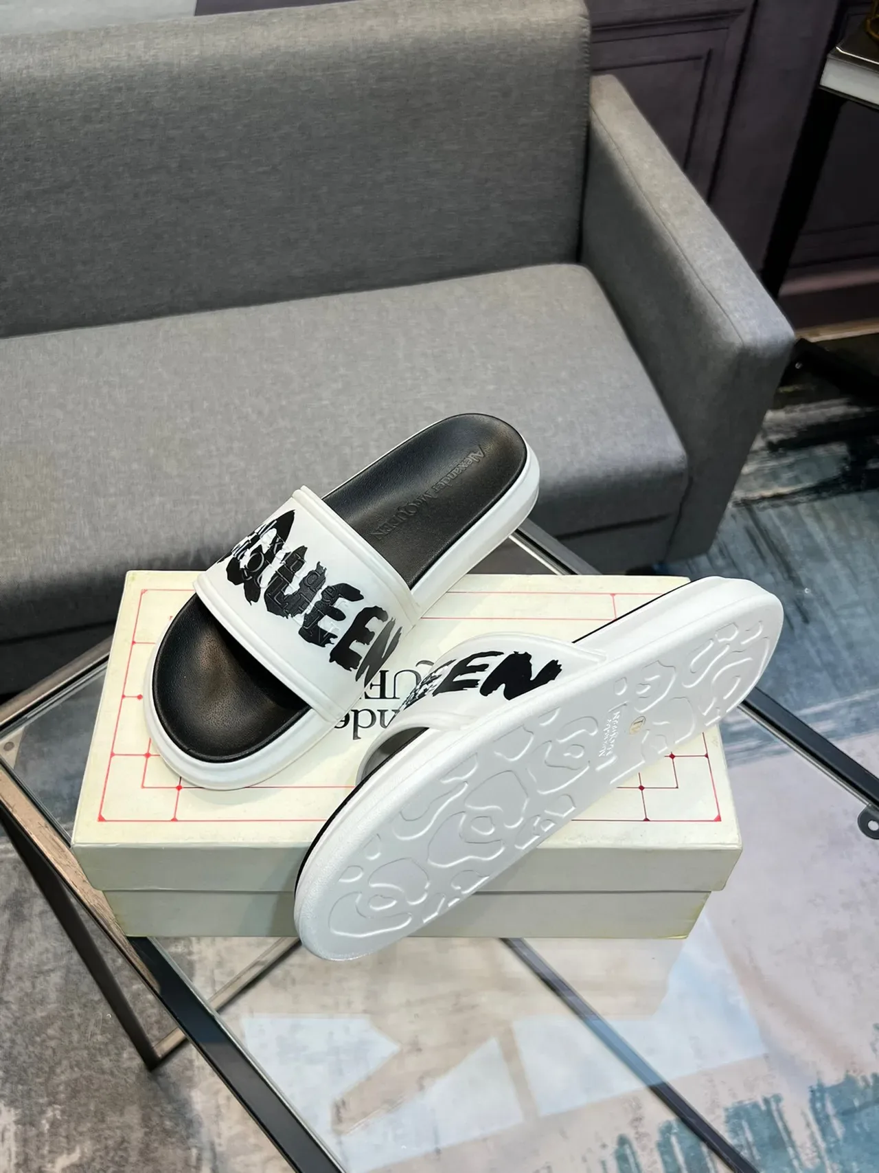 Alexander McQueen Graphic Strap Platform Slide Slippers 4