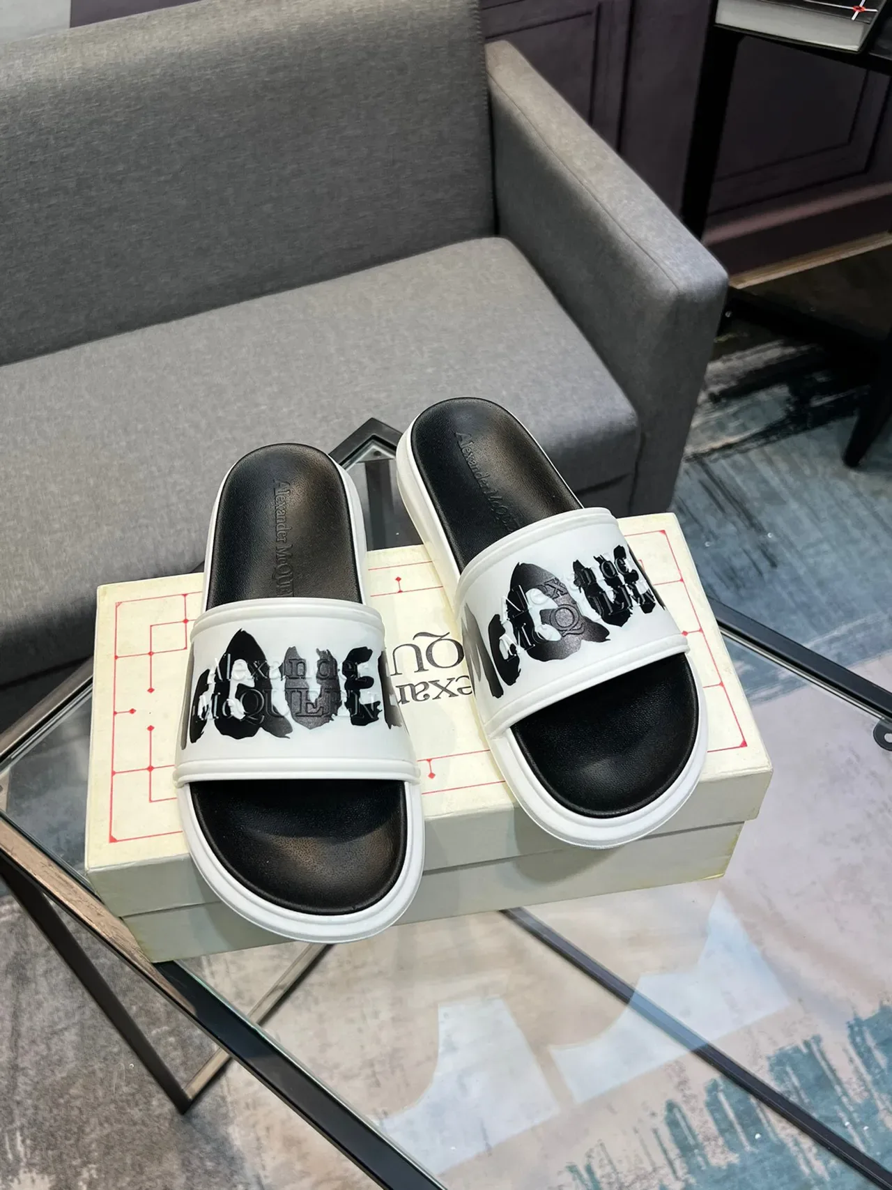 Alexander McQueen Graphic Strap Platform Slide Slippers 5