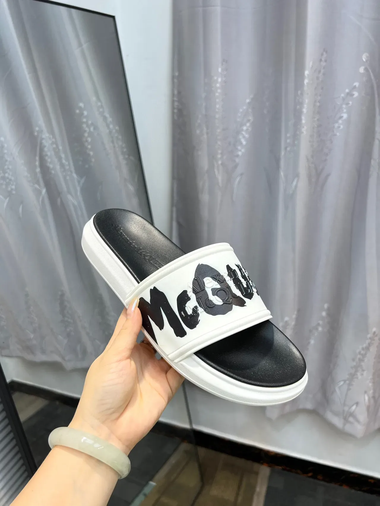 Alexander McQueen Graphic Strap Platform Slide Slippers 6