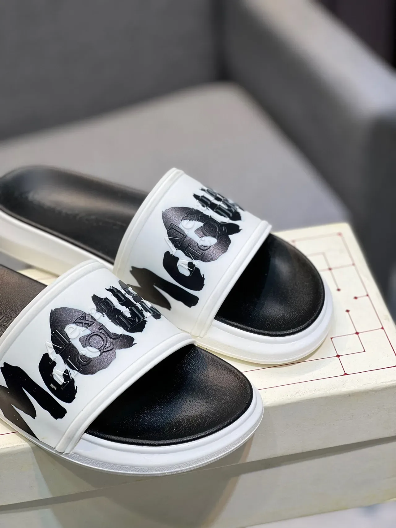 Alexander McQueen Graphic Strap Platform Slide Slippers 9