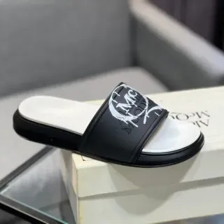 Alexander McQueen Logo-Print Black and White Slide Slippers