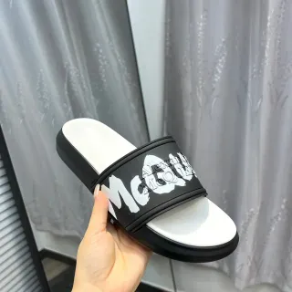 Alexander McQueen Logo Slide Black White Strap Platform Sole Slippers