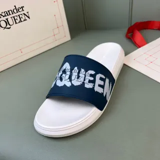 Alexander McQueen Logo Slide White and Navy Slippers