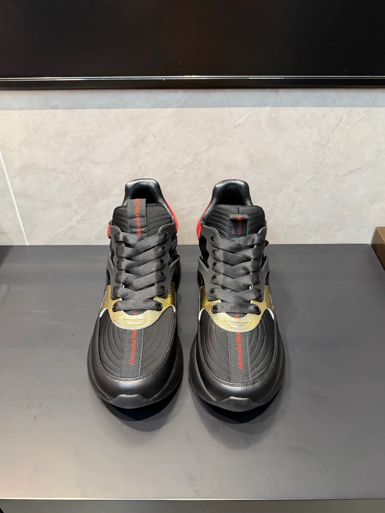Alexander McQueen Oversized Sneaker Black Red Gold Chunky Sneakers 2