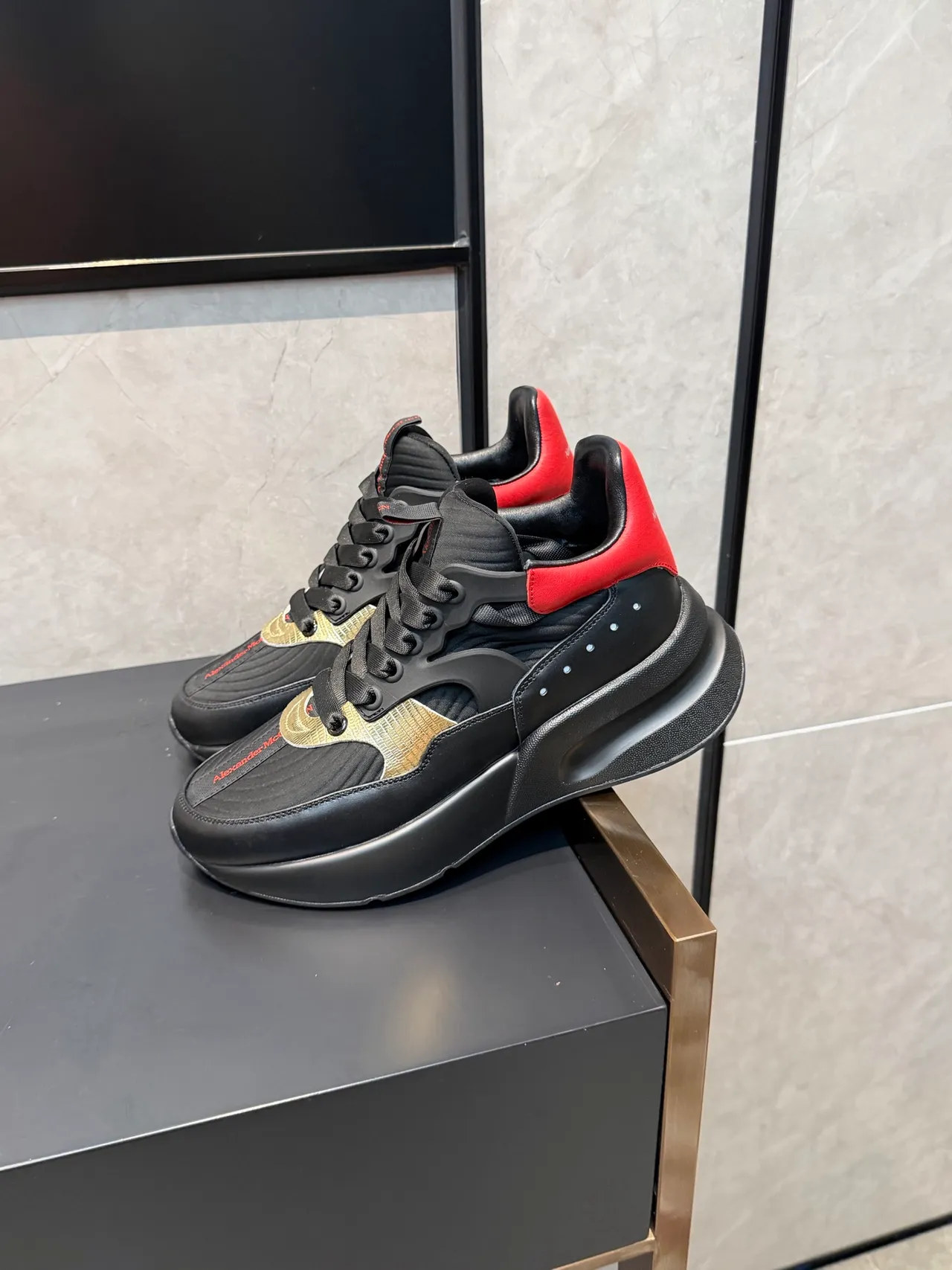Alexander McQueen Oversized Sneaker Black Red Gold Chunky Sneakers 4