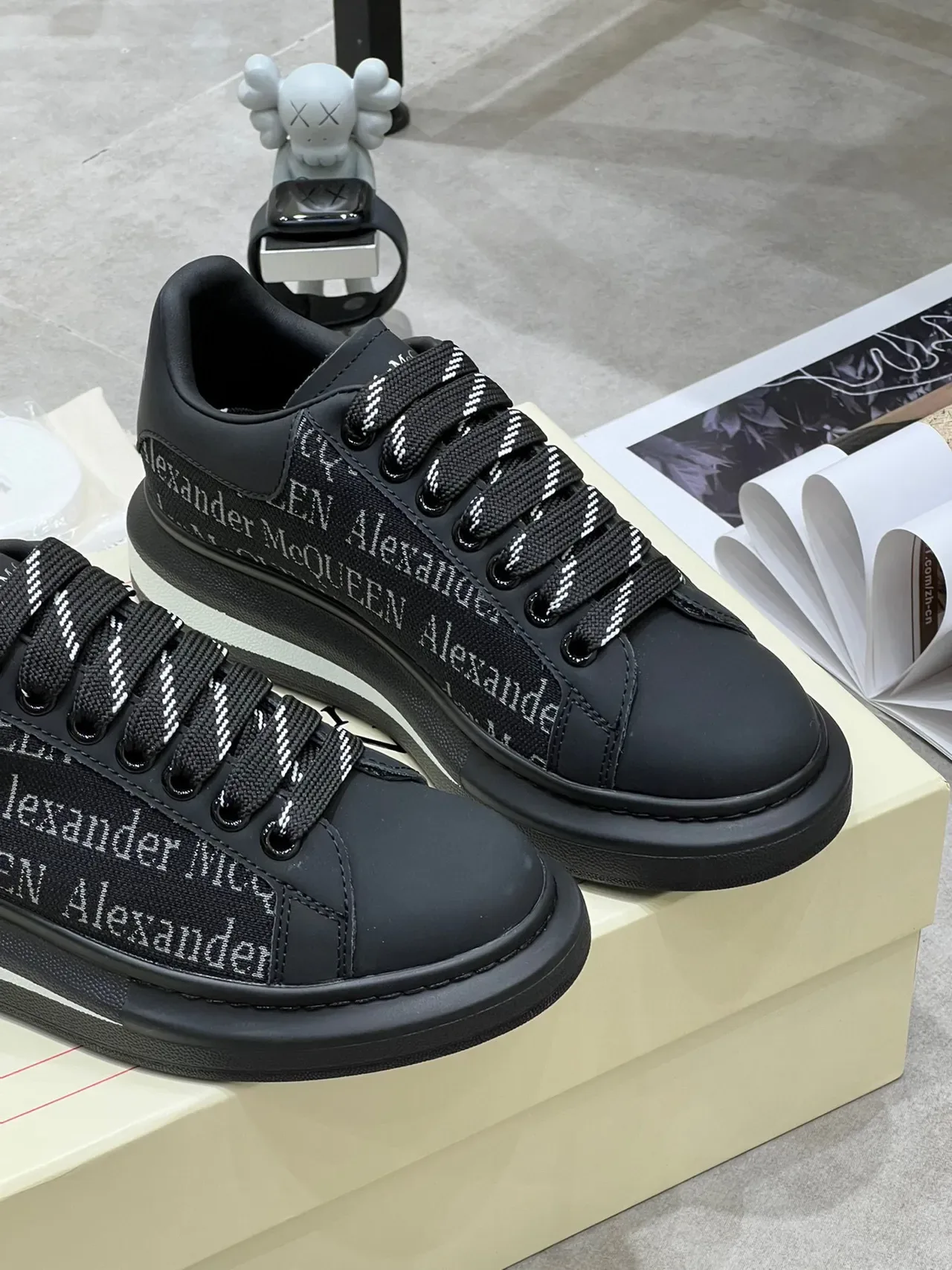 Alexander McQueen Oversized Sneaker Black White Silhouette Branded Textile Side Panel Lifestyle Sneakers 3