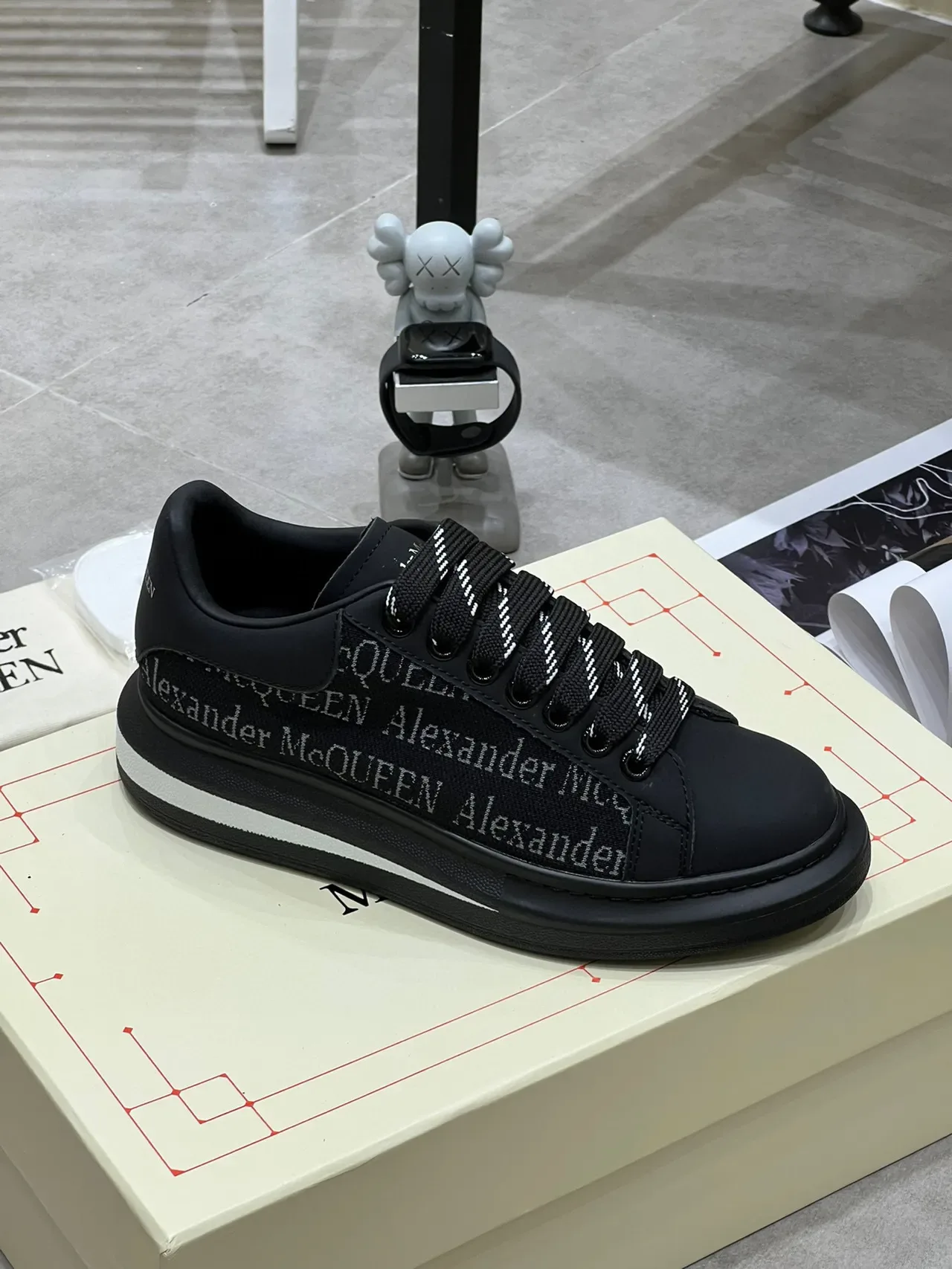 Alexander McQueen Oversized Sneaker Black White Silhouette Branded Textile Side Panel Lifestyle Sneakers 5