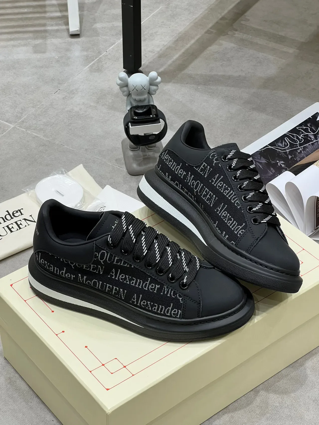 Alexander McQueen Oversized Sneaker Black White Silhouette Branded Textile Side Panel Lifestyle Sneakers 6