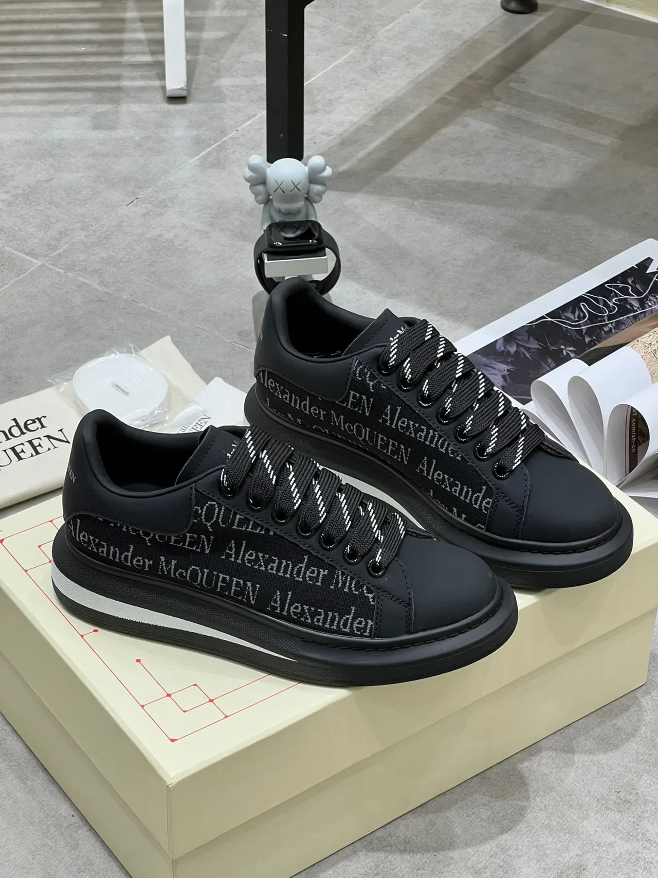 Alexander McQueen Oversized Sneaker Black White Silhouette Branded Textile Side Panel Lifestyle Sneakers 7