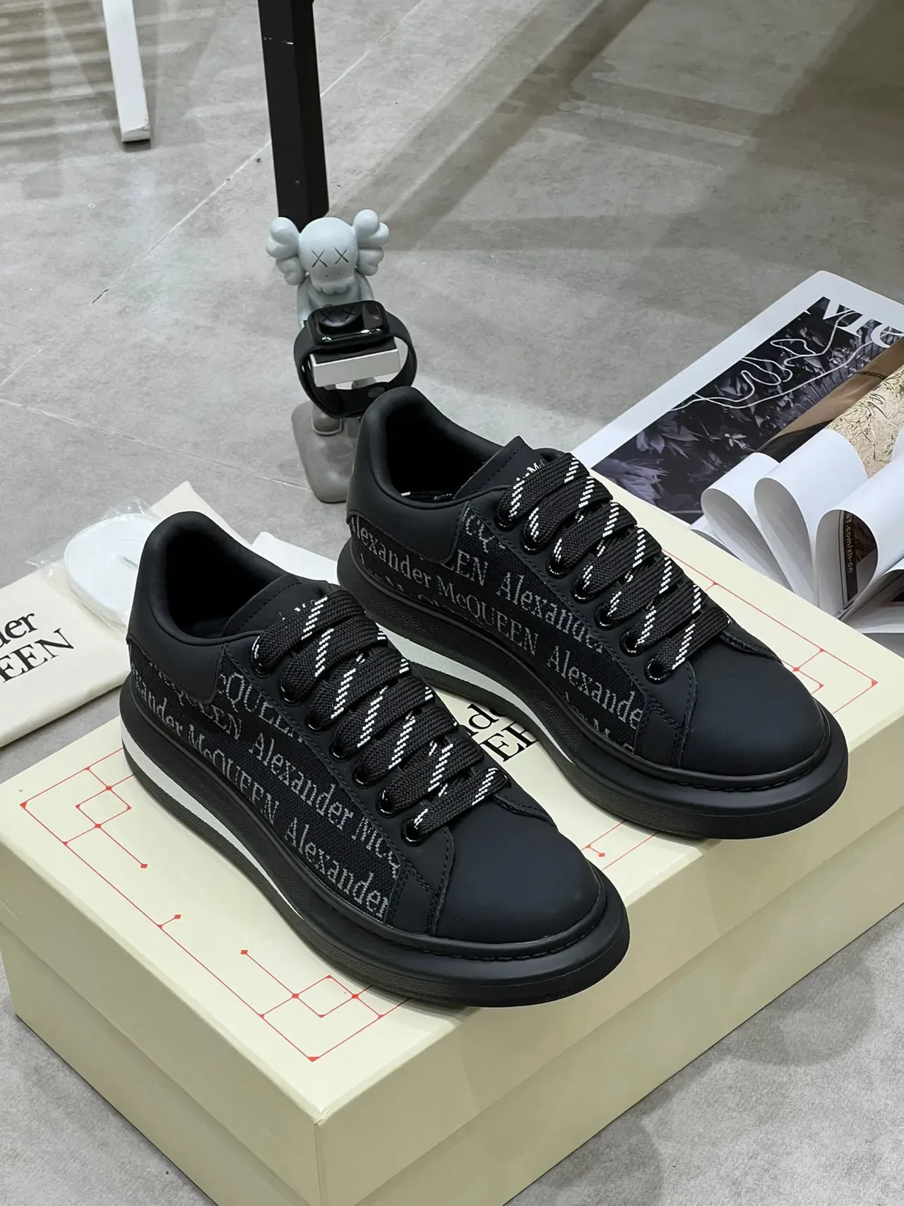 Alexander McQueen Oversized Sneaker Black White Silhouette Branded Textile Side Panel Lifestyle Sneakers 8