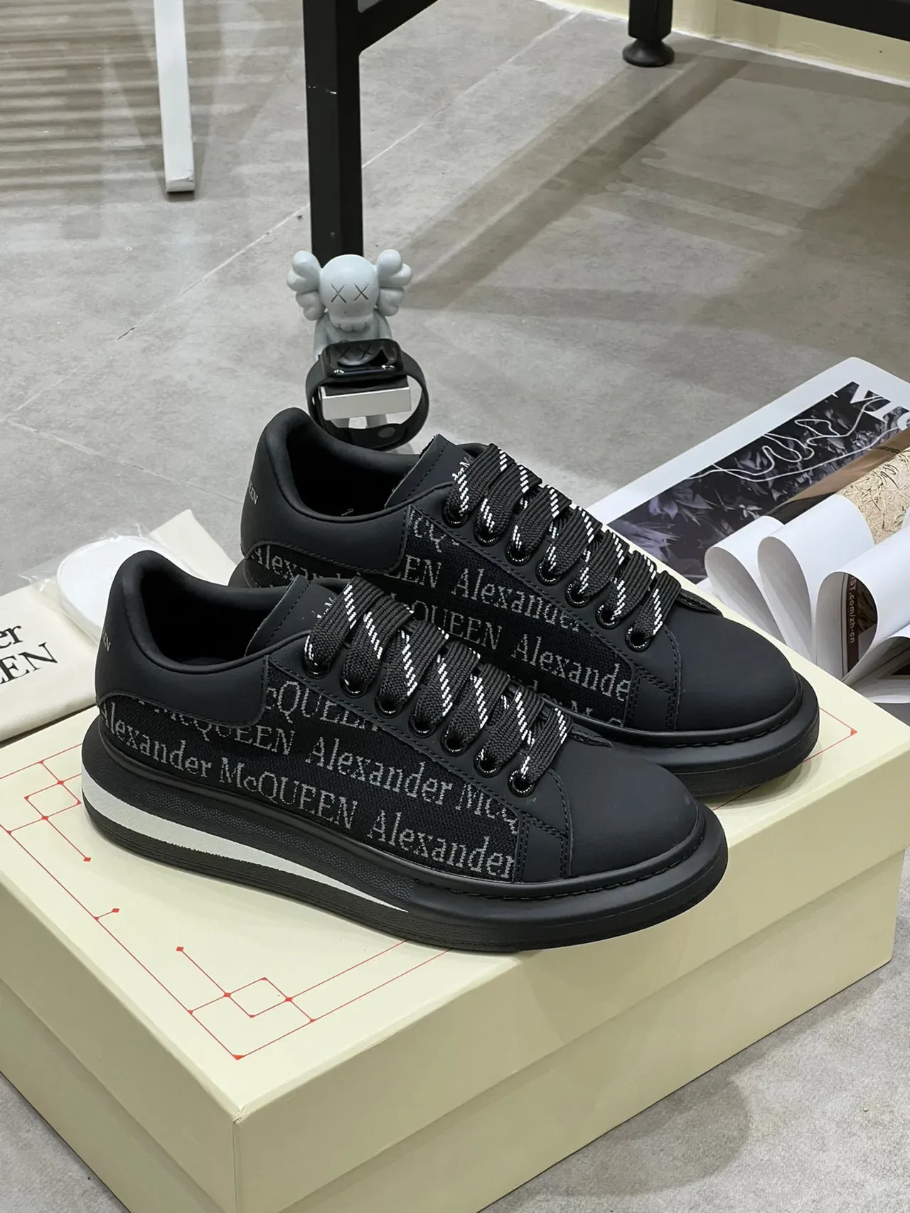 Alexander McQueen Oversized Sneaker Black White Silhouette Branded Textile Side Panel Lifestyle Sneakers 9