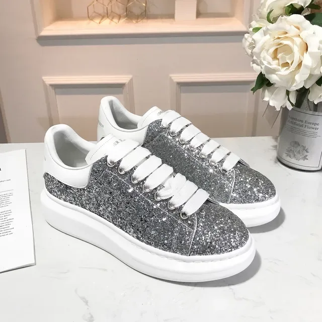 Alexander McQueen Oversized Sneaker Silver Glitter Lifestyle Sneakers 3