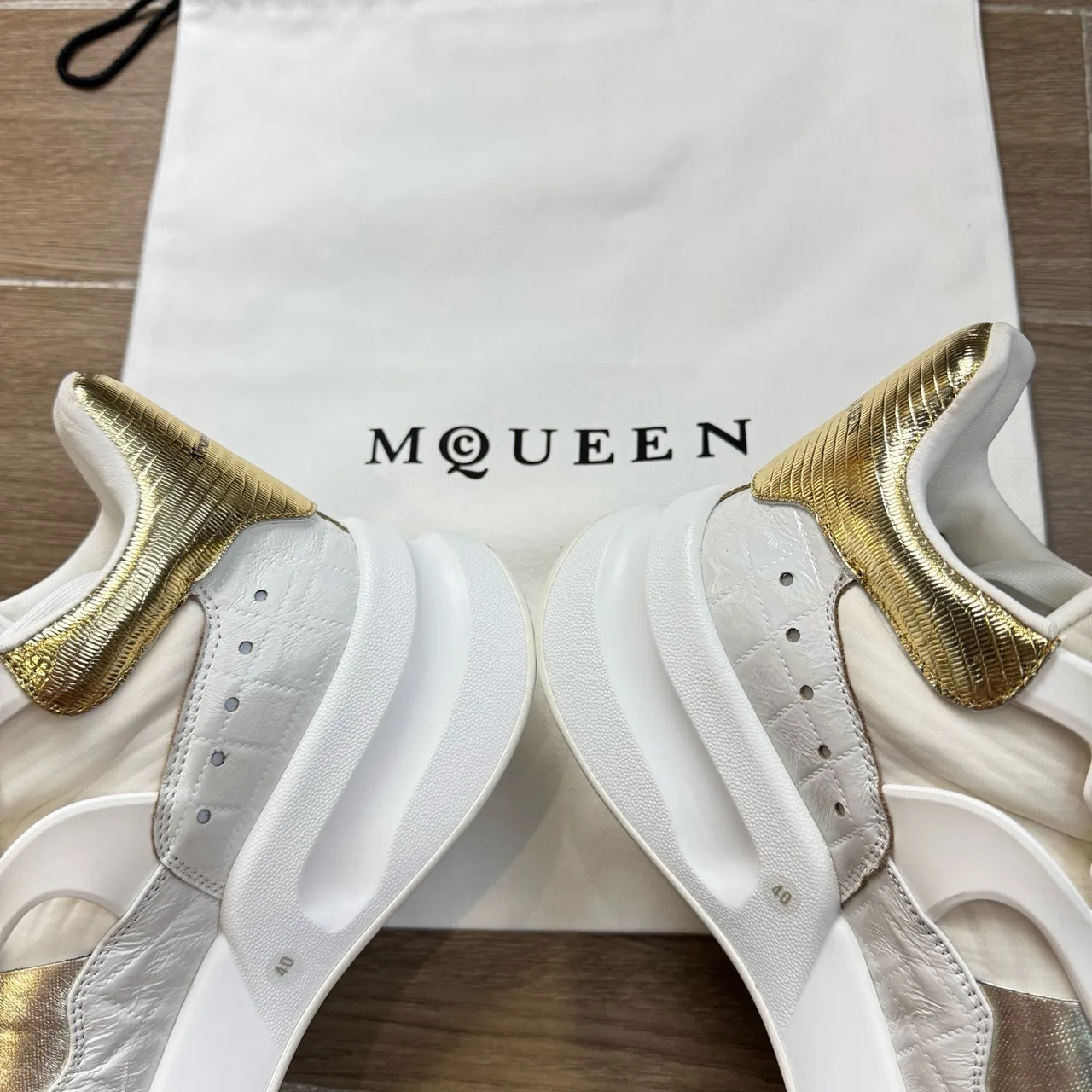 Alexander McQueen Oversized Sneaker White and Gold Chunky Sneakers 4