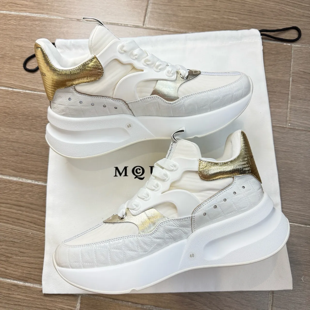 Alexander McQueen Oversized Sneaker White and Gold Chunky Sneakers 5