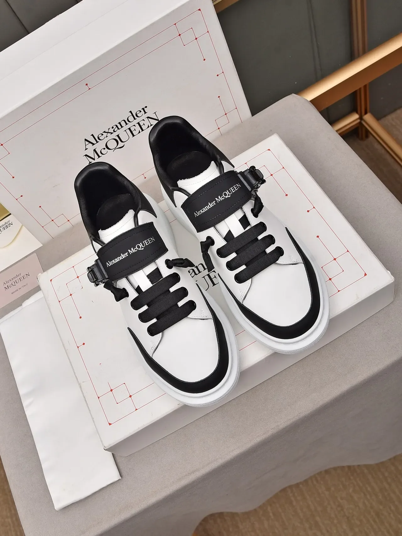 Alexander McQueen Oversized Sneaker White Black Strap Lifestyle Sneakers 2