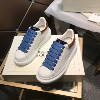 Alexander McQueen Oversized Sneaker White Blue Platform Laceless Elastic Straps Chunky Sneakers