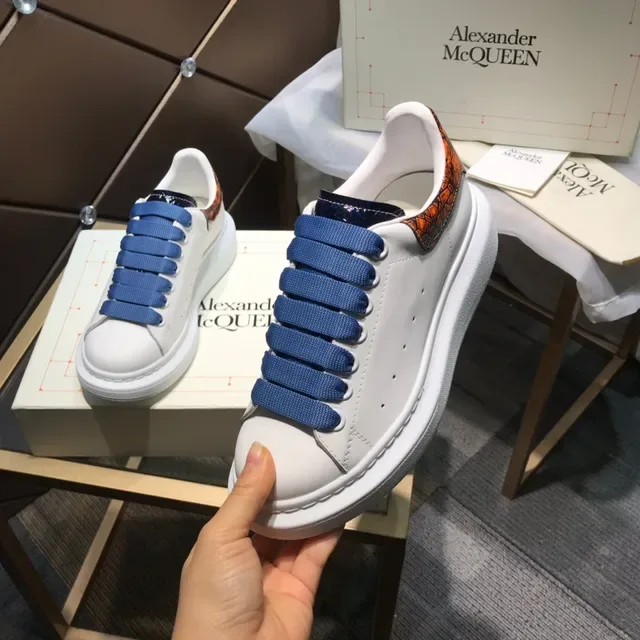 Alexander McQueen Oversized Sneaker White Blue Platform Laceless Elastic Straps Chunky Sneakers 3
