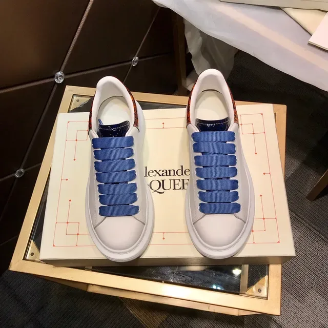 Alexander McQueen Oversized Sneaker White Blue Platform Laceless Elastic Straps Chunky Sneakers 6