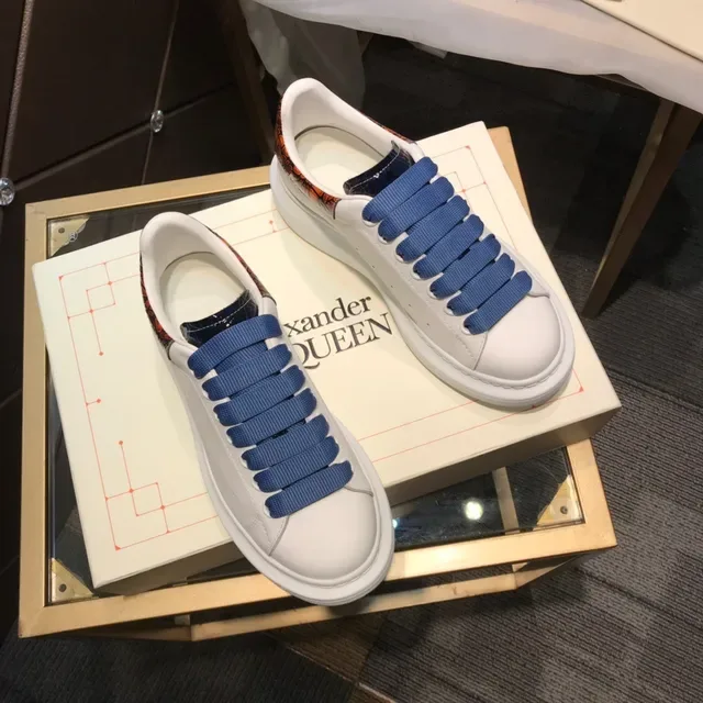 Alexander McQueen Oversized Sneaker White Blue Platform Laceless Elastic Straps Chunky Sneakers 7