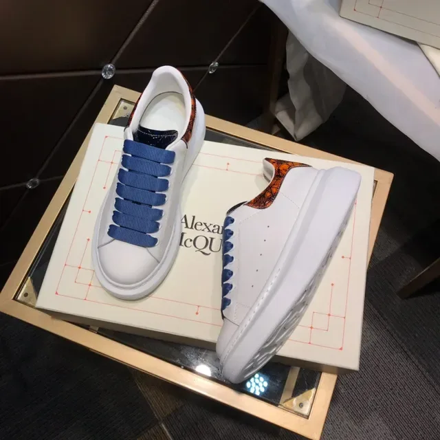Alexander McQueen Oversized Sneaker White Blue Platform Laceless Elastic Straps Chunky Sneakers 8