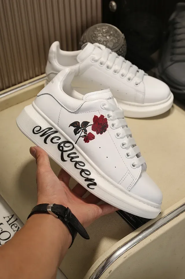 Alexander McQueen Oversized Sneaker White Embroidered Rose Lifestyle Sneakers 6