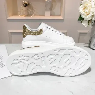Alexander McQueen Oversized Sneaker White Gold Sole Glitter Heel Tab Lifestyle Sneakers