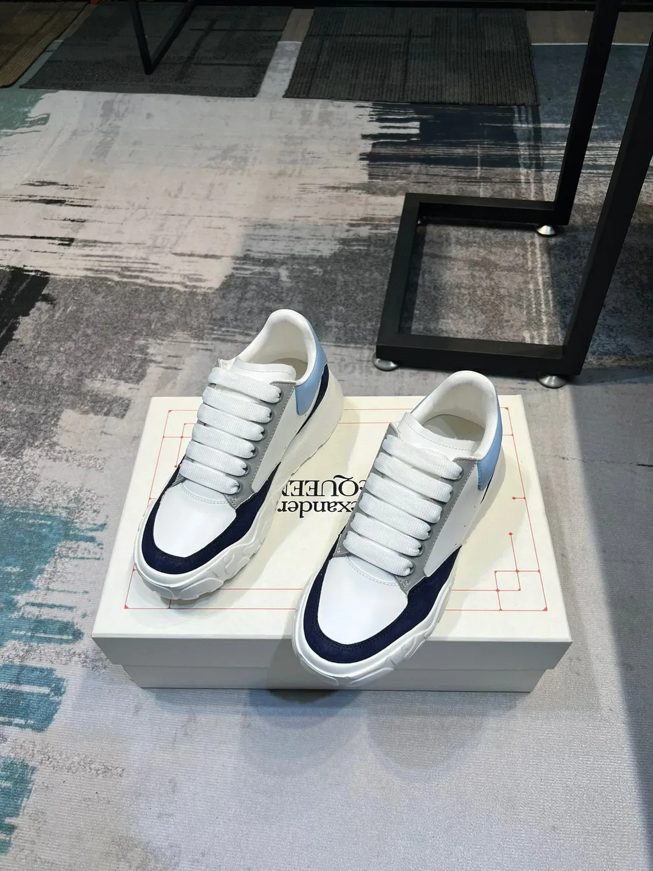 Alexander McQueen Oversized Sneaker White Navy Light Blue Chunky Sneakers 2