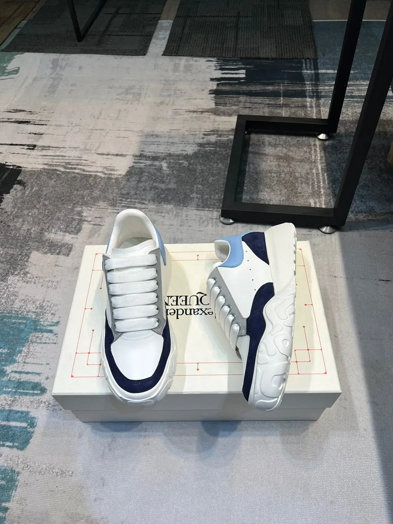Alexander McQueen Oversized Sneaker White Navy Light Blue Chunky Sneakers 5