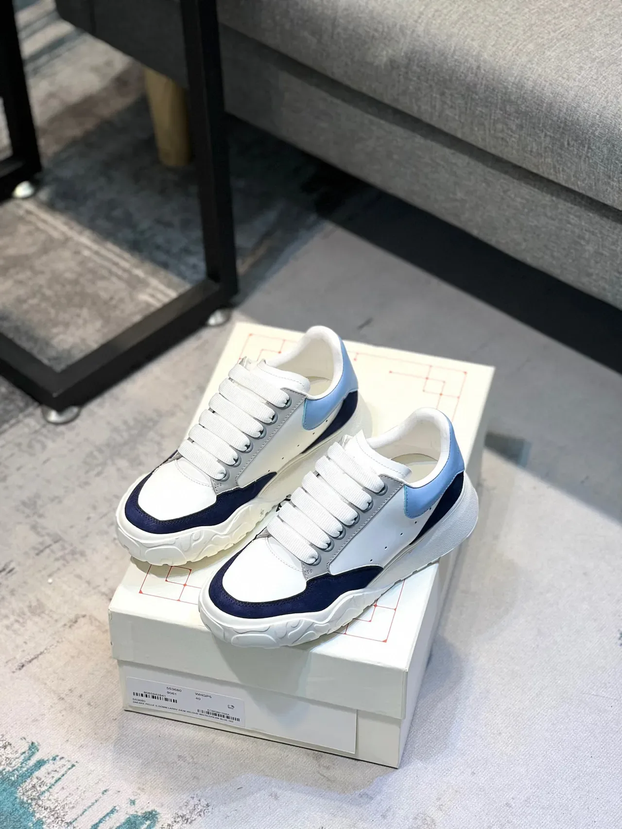 Alexander McQueen Oversized Sneaker White Navy Light Blue Chunky Sneakers 7