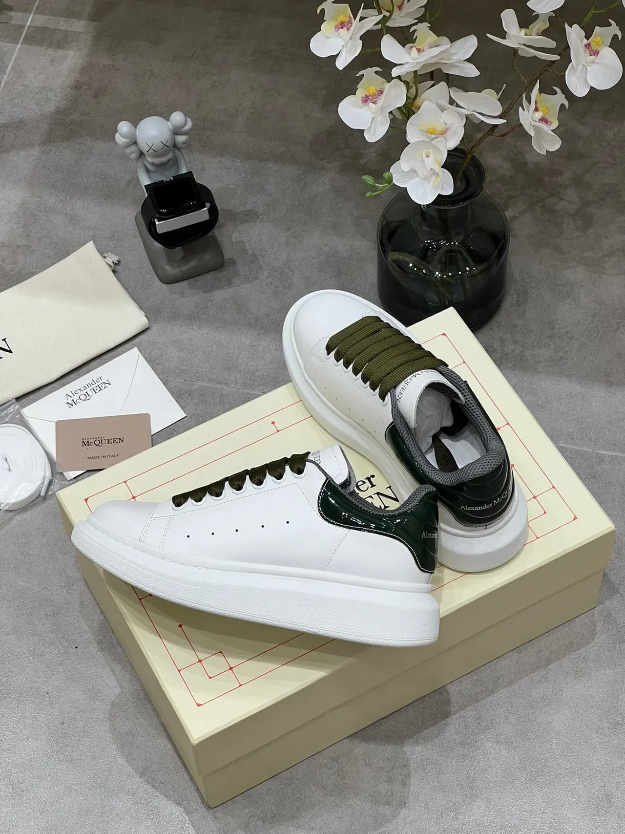 Alexander McQueen Oversized Sneaker White Olive Green Lifestyle Sneakers 3