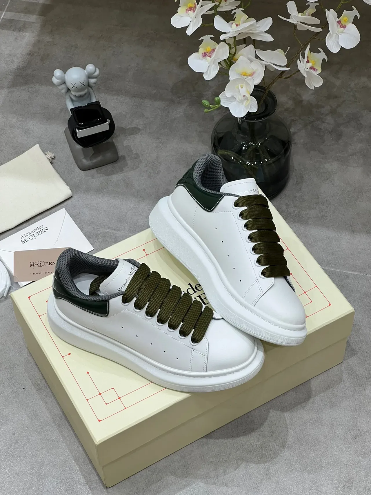 Alexander McQueen Oversized Sneaker White Olive Green Lifestyle Sneakers 7