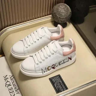 Alexander McQueen Oversized Sneaker White Pink Leather Upper Embroidered Logo Lifestyle Sneakers