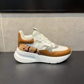 Alexander McQueen Oversized Sneaker White Tan Cowhide Chunky Sneakers