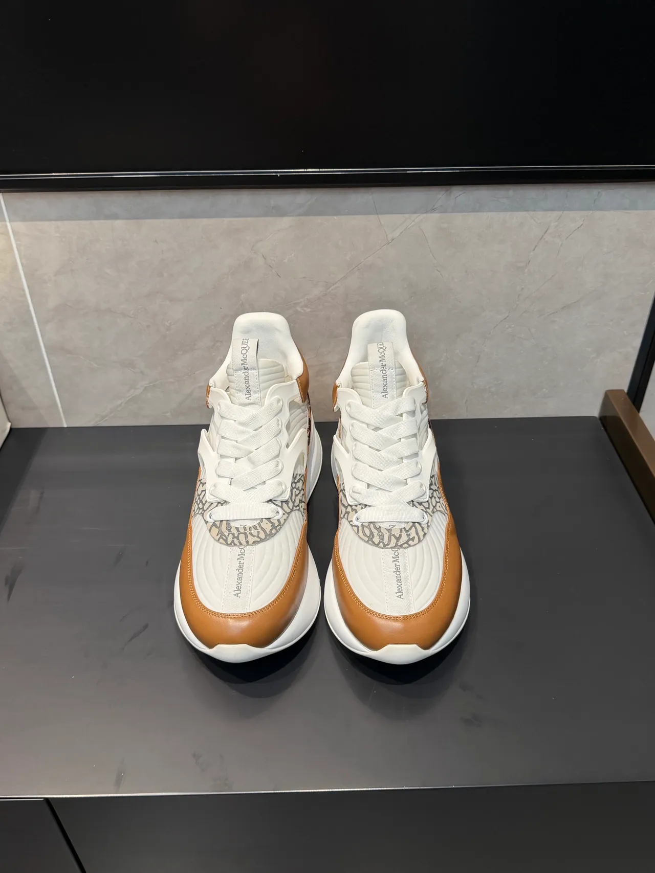 Alexander McQueen Oversized Sneaker White Tan Cowhide Chunky Sneakers 2