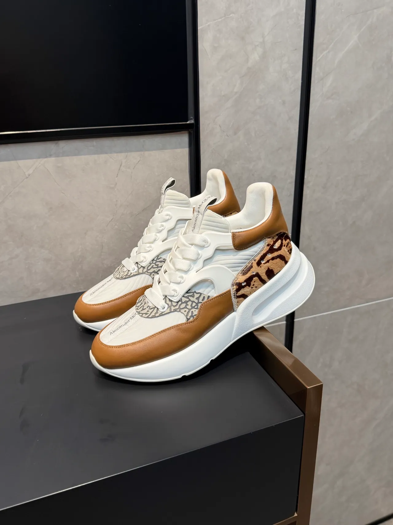 Alexander McQueen Oversized Sneaker White Tan Cowhide Chunky Sneakers 4