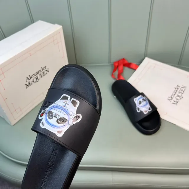 Alexander McQueen Panda Graphic Black Slide Slippers 2