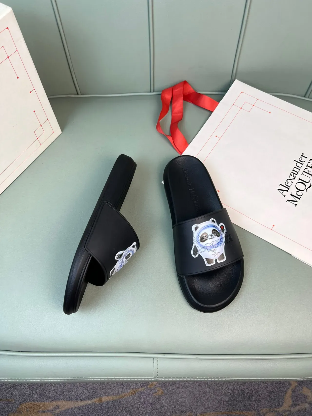 Alexander McQueen Panda Graphic Black Slide Slippers 5