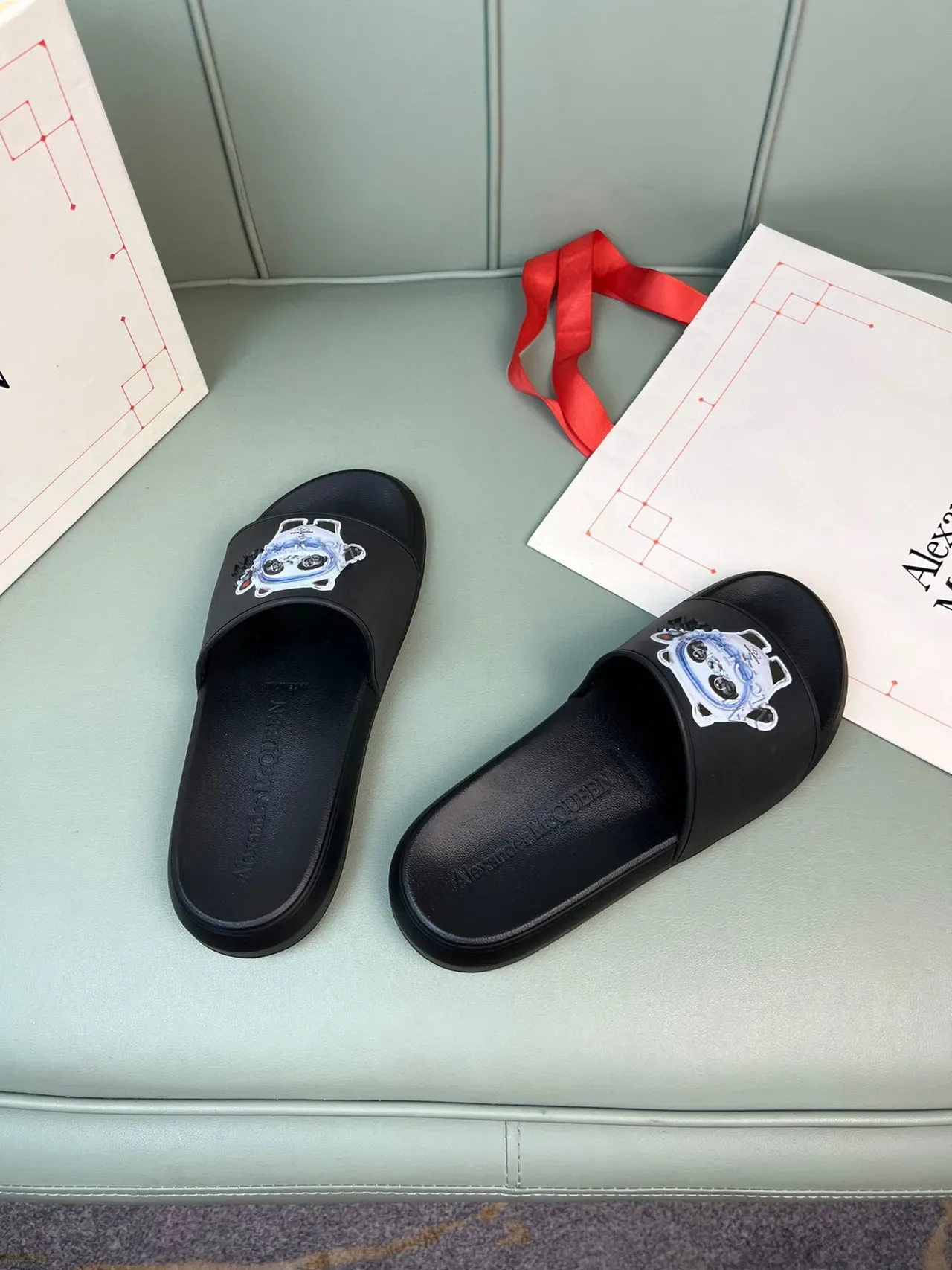 Alexander McQueen Panda Graphic Black Slide Slippers 6