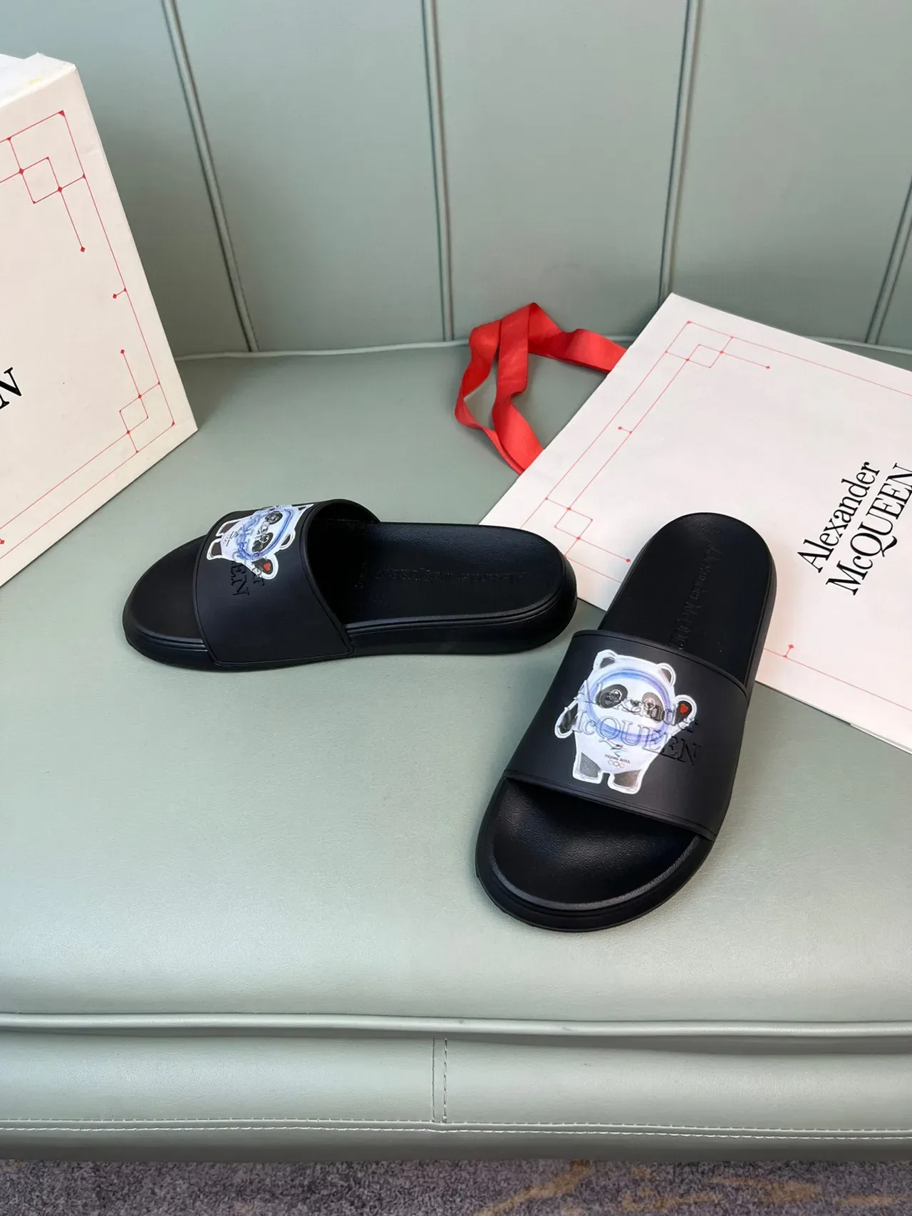 Alexander McQueen Panda Graphic Black Slide Slippers 7