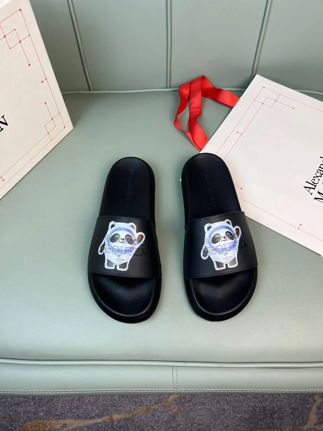 Alexander McQueen Panda Graphic Black Slide Slippers 8