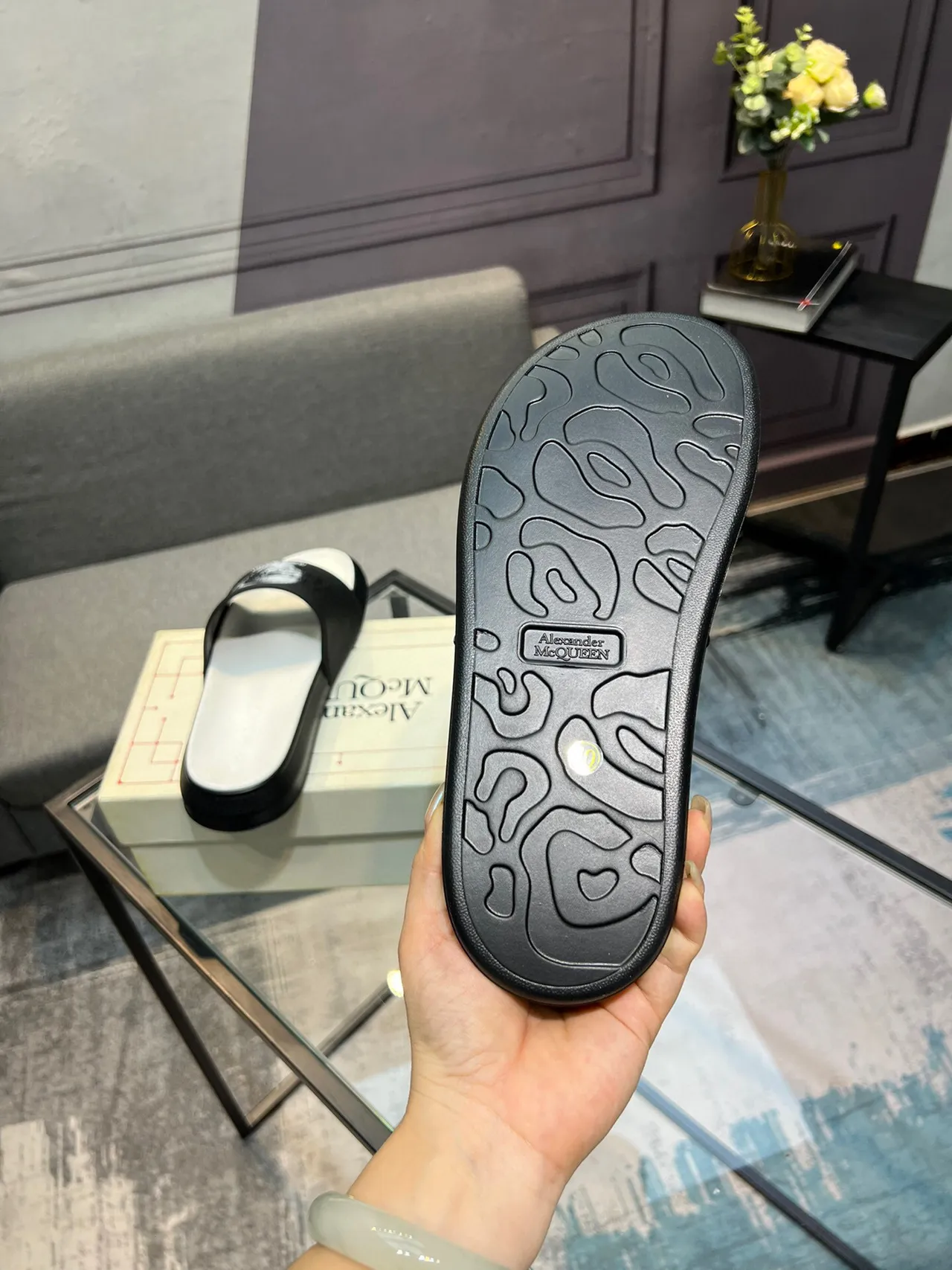 Alexander McQueen Slide Black White Chunky Sole Embossed Logo Strap Slippers 7