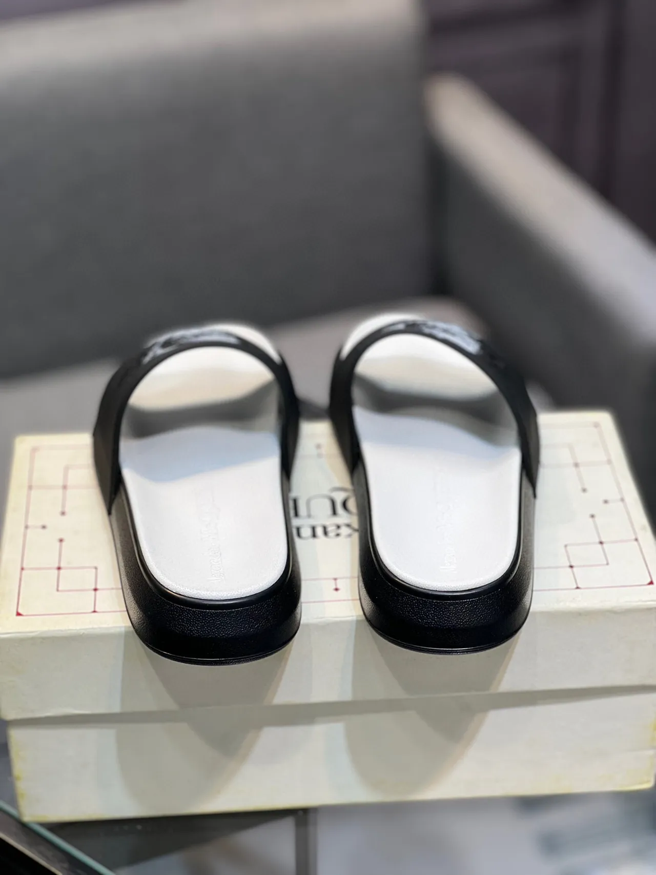 Alexander McQueen Slide Black White Chunky Sole Embossed Logo Strap Slippers 8
