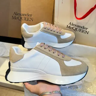 Alexander McQueen White Beige Oversized Silhouette Suede And Leather Paneling Lifestyle Sneakers