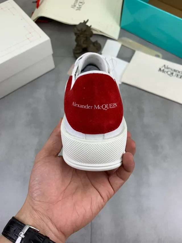 Alexander McQueen White Red Oversized Silhouette Textured Rubber Sole Lifestyle Sneakers 3