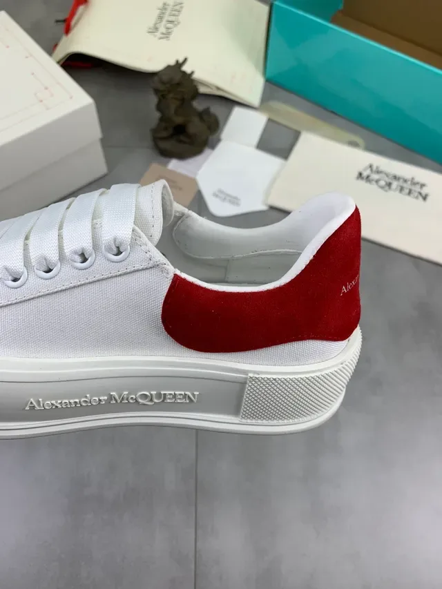 Alexander McQueen White Red Oversized Silhouette Textured Rubber Sole Lifestyle Sneakers 4