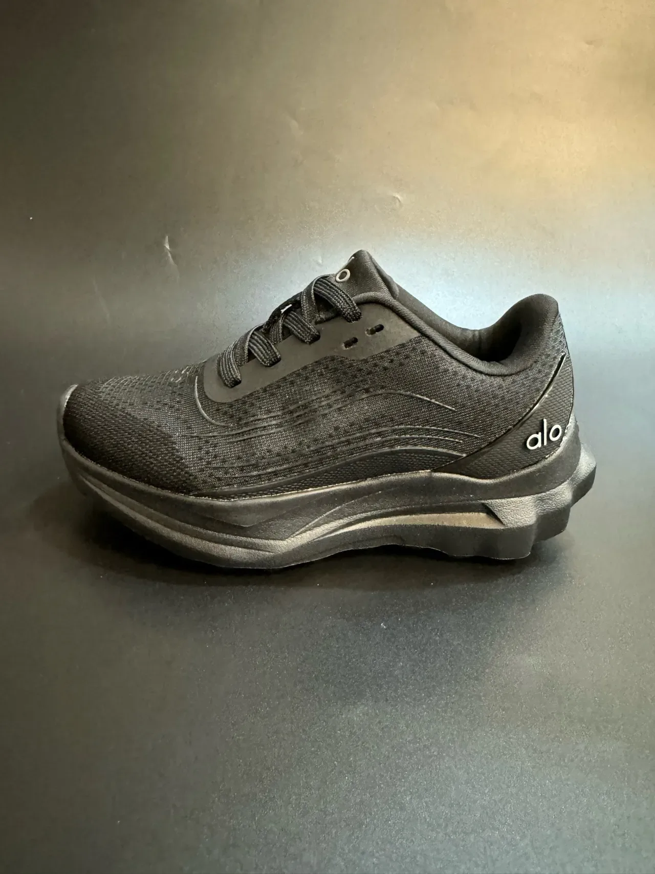 Alo Black Knit Mesh Upper Sculpted Monochrome Midsole Lifestyle Sneakers 5