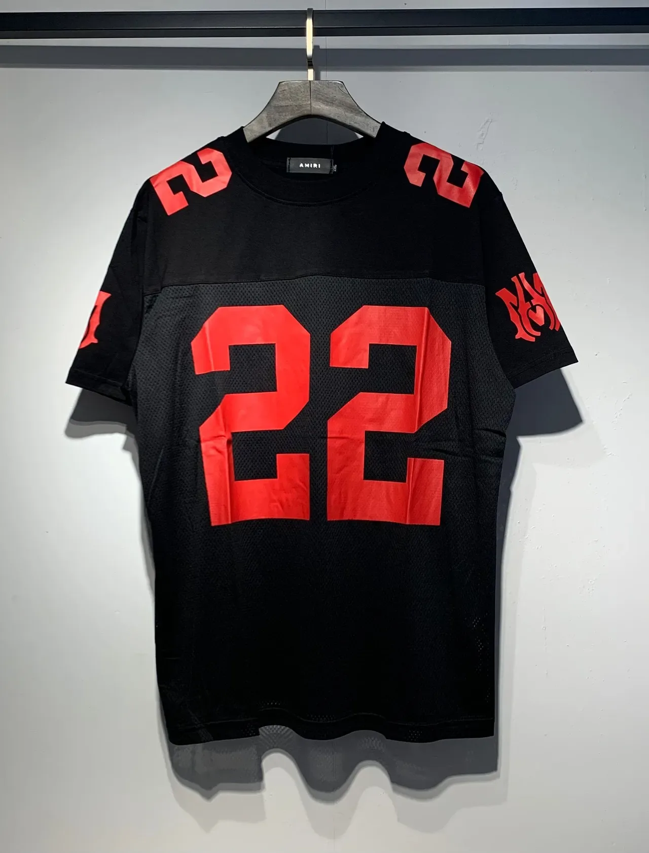 Amiri Black Red Mesh-Paneled Oversized-Number Graphic Jersey 5