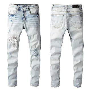 Amiri Blue White Distressed Graphic-Print Jeans