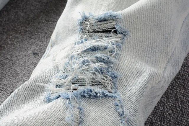 Amiri Blue White Distressed Graphic-Print Jeans 2