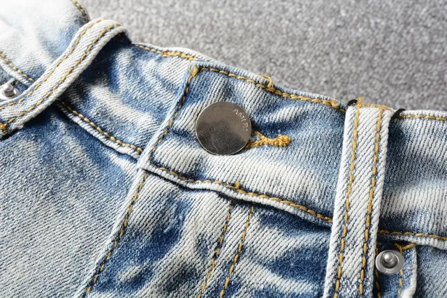 Amiri Blue White Distressed Graphic-Print Jeans 3